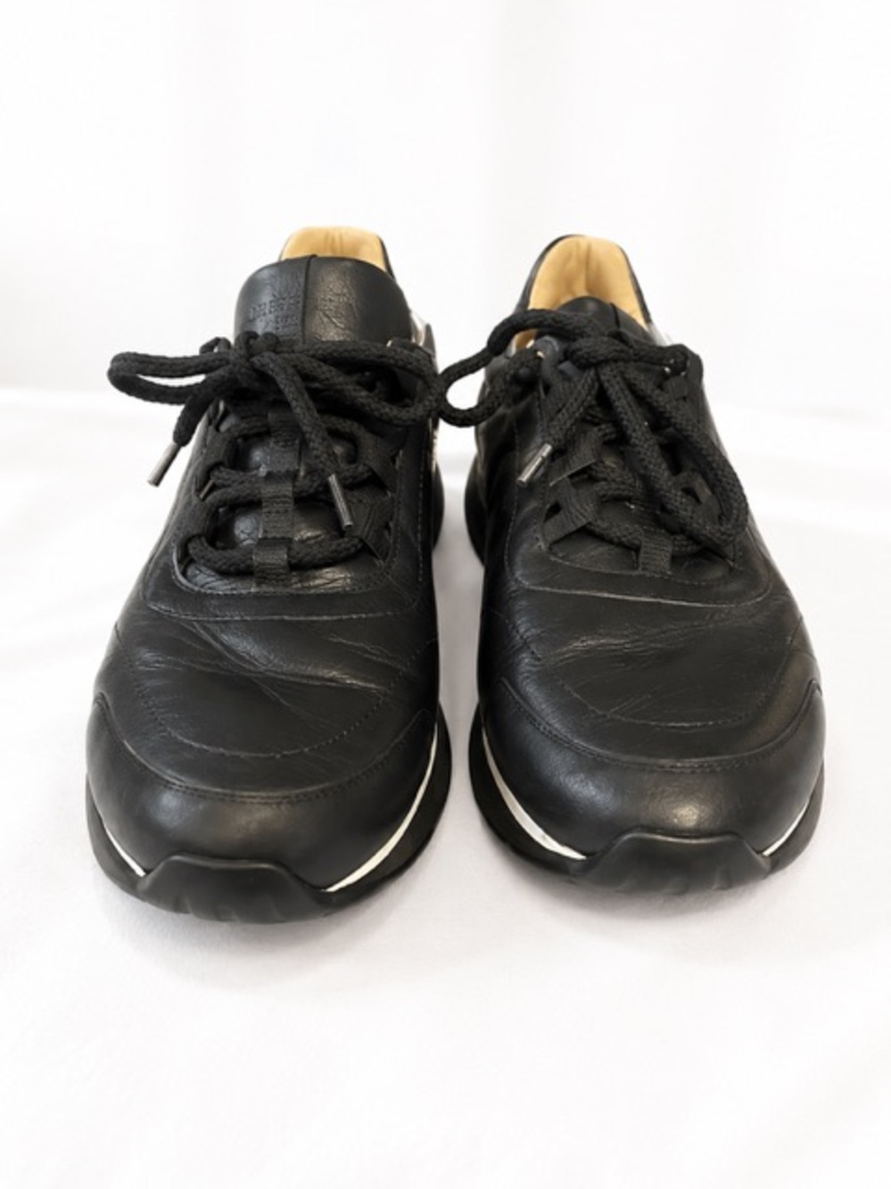 Hermes Black Leather Sneakers with Tan Accents